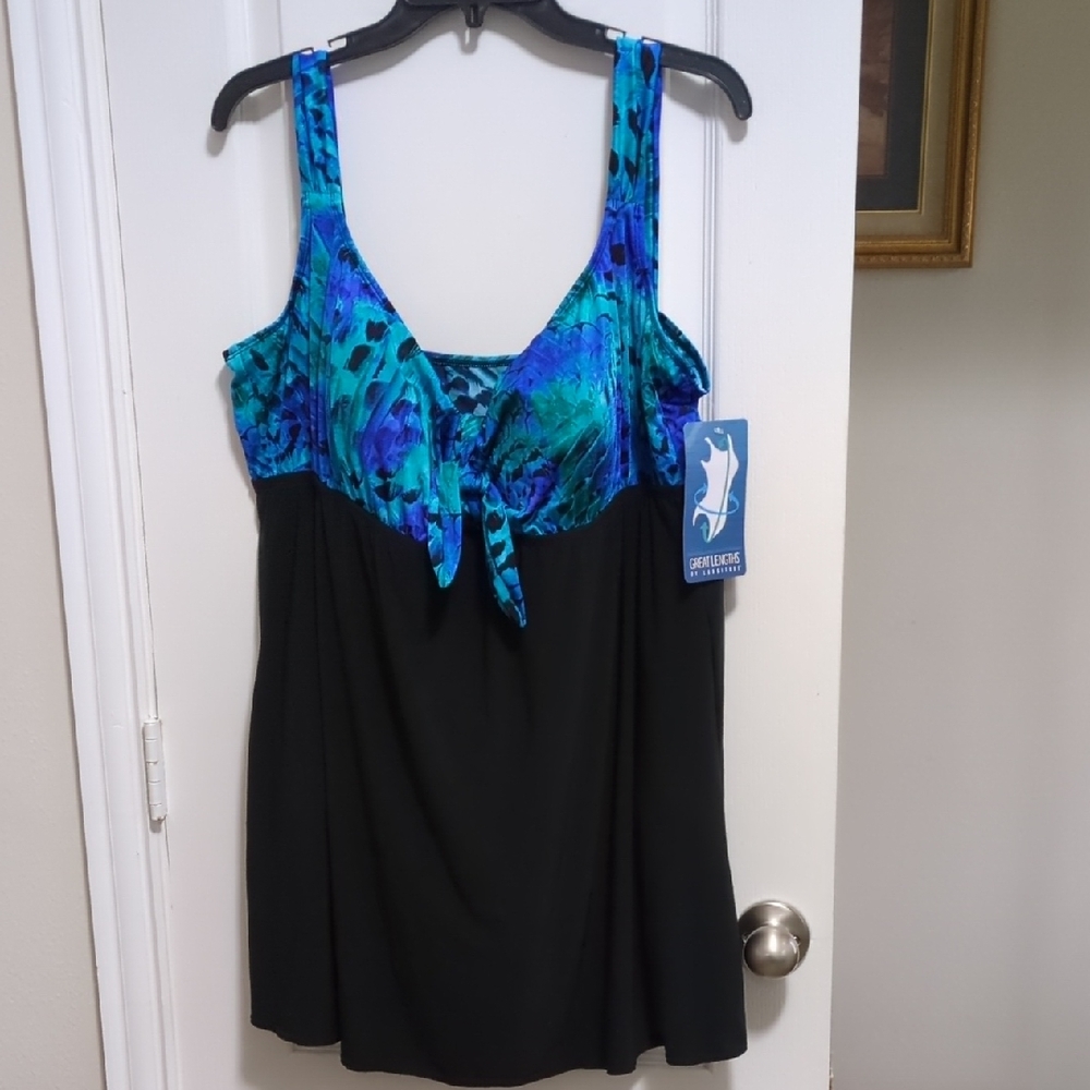 Blue And Black Swim dress With Tie Front Size 22